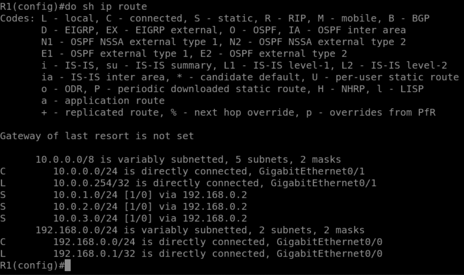 Table de routage après redistribution OSPF